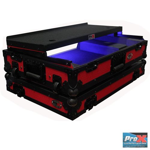 프로 Pro-X ProX flight case for pioneer DDJ-SX2 LED Kit Included Red on Black Laptop shef & Wheels