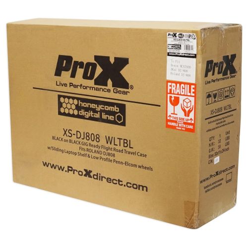 프로 Pro-X ProX XS-DJ808WLTBL Black Travel Case+Wheels 4 Roland DJ-808+Sliding Laptop Shelf