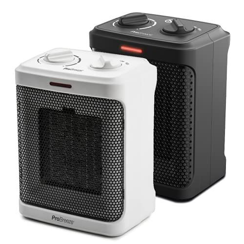 프로 Pro Breeze Space Heaters Black & White ? 1500W Electric Heaters with 3 Operating Modes and Adjustable Thermostat - Room Heaters for Bedroom, Home, Office and Under Desk