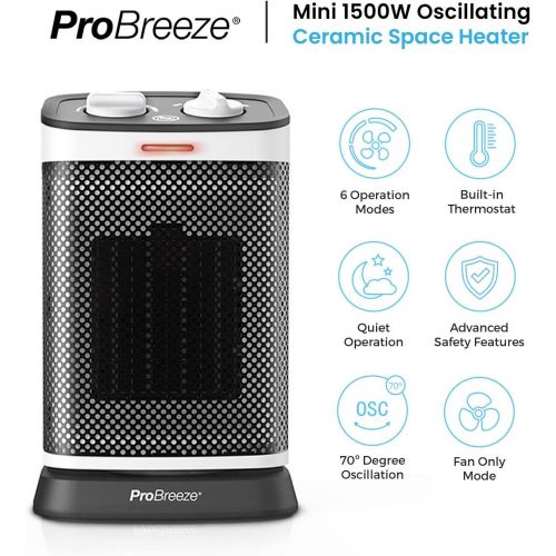 프로 Pro Breeze Oscillating Ceramic Space Heater 1500W ? Heater Fan with 6 Operation Modes, Adjustable Thermostat, Overheat Protection and Tip-over Switch ? Fan Heater for Home Office,