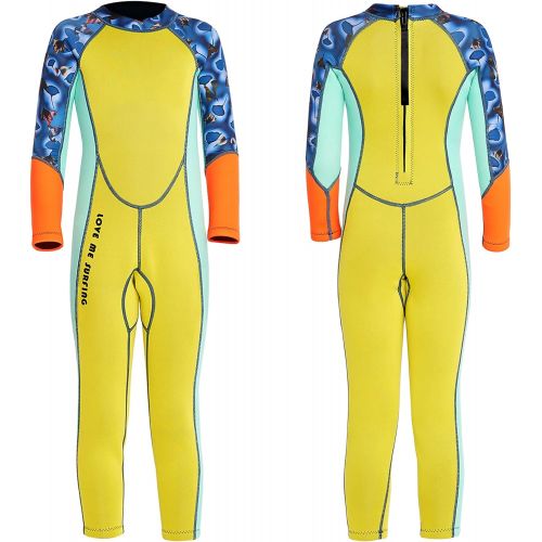  PROCHAIN Kids Wetsuit for Boys Girls, 2.5mm Neoprene One Piece UV Protection Thermal Swimsuit, Full Body Long Sleeve Coverall Swimwear Keep Warm Back Zip for Water Sports, Surfing, Diving,