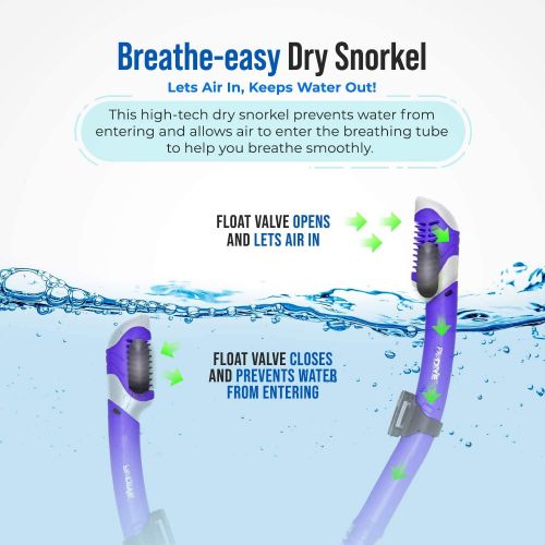  PRODIVE Premium Dry Top Snorkel Set - Impact Resistant Tempered Glass Diving Mask,Watertight and Anti-Fog Lens for Best Vision, Easy Adjustable Strap, Waterproof Gear Bag Included