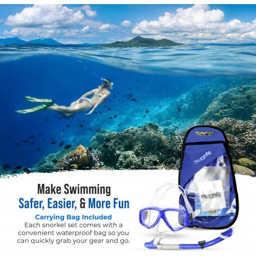  PRODIVE Premium Dry Top Snorkel Set - Impact Resistant Tempered Glass Diving Mask,Watertight and Anti-Fog Lens for Best Vision, Easy Adjustable Strap, Waterproof Gear Bag Included