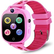PROGRACE Kids Smart Watch with 90°Rotatable Camera Smartwatch Touch Screen Kids Watch Music Pedometer Flashlight FM Radio Games Digital Wrist Watch for Girls Electronic Learning To