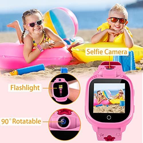  PROGRACE Kids Smart Watch with 90°Rotatable Camera Smartwatch Touch Screen Kids Watch Music Pedometer Flashlight FM Radio Games Digital Wrist Watch for Girls Electronic Learning To
