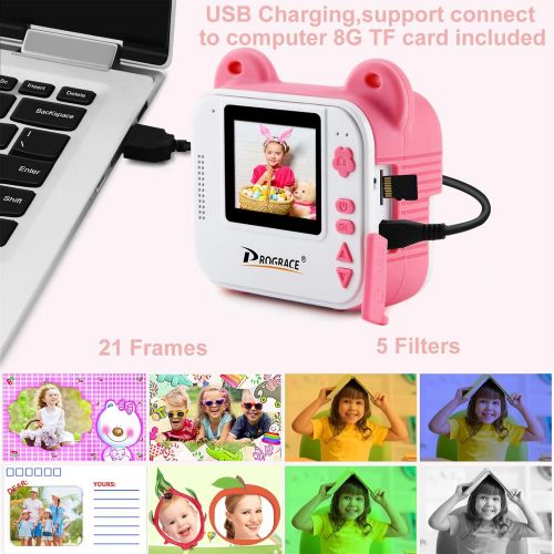  PROGRACE?Kids?Camera?Instant?Print?-?Kids?Digital?Video?Camera?Camcorder?Birthday?Gift?Girls?Toys?Toddler?Camera?8M