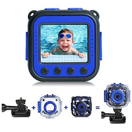  [Upgraded] PROGRACE Kids Waterproof Camera Action Video Digital Camera 1080 HD Camcorder for Boys Toys Gifts Build-in Game(Blue)