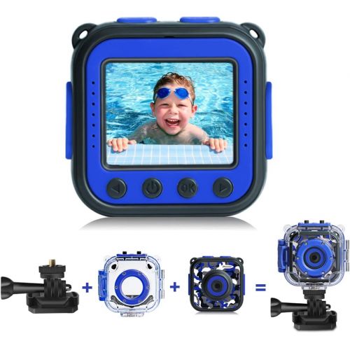  [Upgraded] PROGRACE Kids Waterproof Camera Action Video Digital Camera 1080 HD Camcorder for Boys Toys Gifts Build-in Game(Blue)