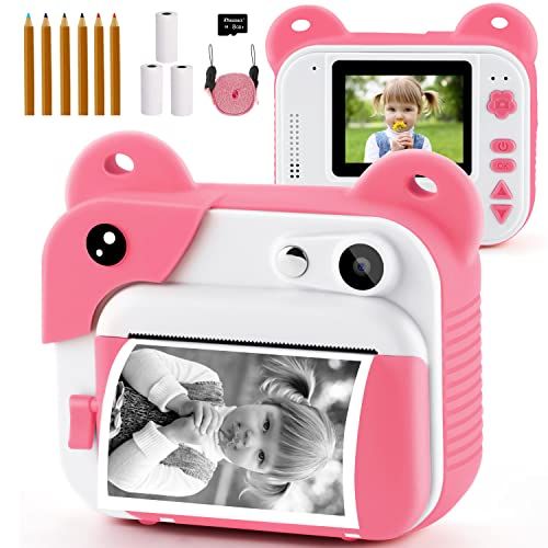  [아마존베스트]PROGRACE Kids Print Camera Instant Print Camera for Kids Travel Learning Birthday Gift Portable Digital Creative Print Camera for Boys Zero Ink Kids Camera Toy Toddler Camera with