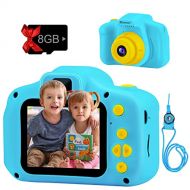 [아마존베스트]PROGRACE Kids Camera Digital Video Cameras for Kids Boys Birthday Toy Gifts Toddler Video Recorder Children Camera 2 Inch IPS with SD Card-Blue