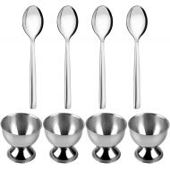 PROKITCHEN Stainless Steel Egg Cup Tray Set with 4-piece Egg Cup Holders and 4-piece Egg Spoons for Hard Soft Boiled Egg, Set of 8