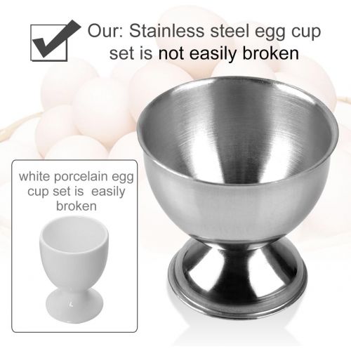  PROKITCHEN Stainless Steel Egg Cup Tray Set with 4-piece Egg Cup Holders and 4-piece Egg Spoons for Hard Soft Boiled Egg, Set of 8