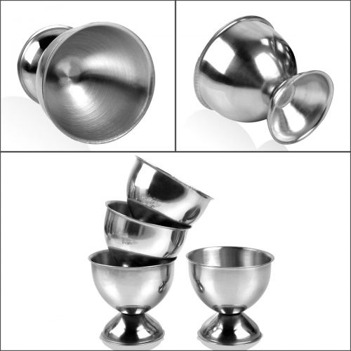  PROKITCHEN Stainless Steel Egg Cup Tray Set with 4-piece Egg Cup Holders and 4-piece Egg Spoons for Hard Soft Boiled Egg, Set of 8