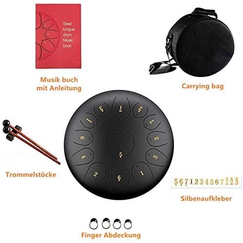  [아마존베스트]PROMISE-YZ 2 Generation Steel Tongue Drum, 12 Inches, 13 Tone Lotus Drum, Hand Pan Drum, with Drum Beaters, Carry Bag, Finger Pads, Sound Stickers, Percussion Instrument, Steel Pan (Cyan)