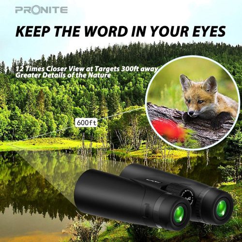  [아마존베스트]PRONITE 12X42 Binoculars for Adults - Compact HD Binoculars for Bird Watching, Travel Hunting Football - BAK4 Prism FMC Lens with Large View Eyepiece & Clear Dim Light Vision & Low