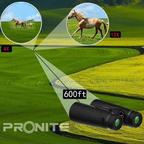  [아마존베스트]PRONITE 12X42 Binoculars for Adults - Compact HD Binoculars for Bird Watching, Travel Hunting Football - BAK4 Prism FMC Lens with Large View Eyepiece & Clear Dim Light Vision & Low