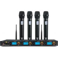PRORECK MX44 4-Channel UHF Wireless Microphone System with 4 Hand-held Microphones Karaoke Machine for Party/Wedding/Church/Conference/Speech