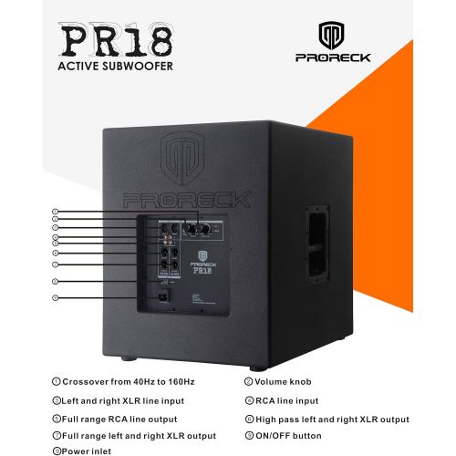  PRORECK PR18 18 inch 2000W P.M.P.O Active Powered PA DJ Subwoofer Cabinet