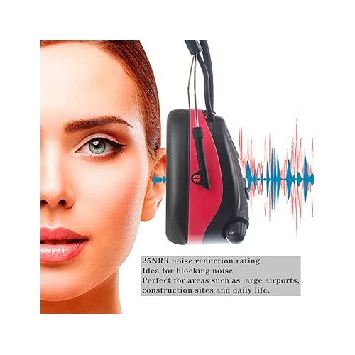  AM FM Radio Headphones with Digtal Display, 25dB NRR Ear Protection Ear Muffs, Noise Reduction Hearing Protectors