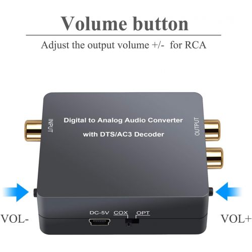  [아마존베스트]PROZOR Digital to Analog Audio Converter with Dolby Decoder Optical to 3.5mm Optical Out to RCA DTS DAC Decode Converter Optical/SPDIF/Toslink/Coaxial/Dolby/DTS/PCM/5.1CH to 2CH An