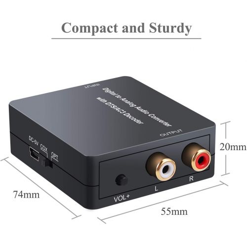  [아마존베스트]PROZOR Digital to Analog Audio Converter with Dolby Decoder Optical to 3.5mm Optical Out to RCA DTS DAC Decode Converter Optical/SPDIF/Toslink/Coaxial/Dolby/DTS/PCM/5.1CH to 2CH An