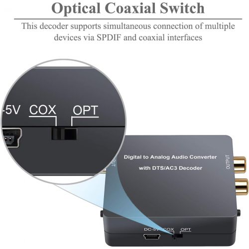  [아마존베스트]PROZOR Digital to Analog Audio Converter with Dolby Decoder Optical to 3.5mm Optical Out to RCA DTS DAC Decode Converter Optical/SPDIF/Toslink/Coaxial/Dolby/DTS/PCM/5.1CH to 2CH An