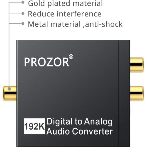  [아마존베스트]PROZOR 192KHz Digital to Analog Audio Converter DAC Digital SPDIF Optical to Analog L/R RCA Converter Toslink Optical to 3.5mm Jack Adapter for PS3 HD DVD PS4 Amp Apple TV Home Cin