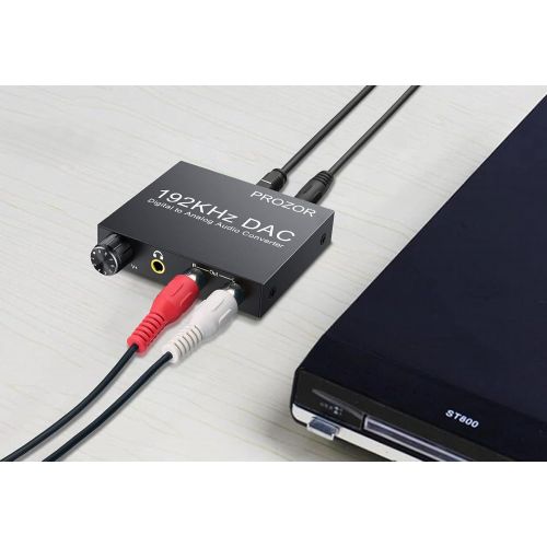  [아마존베스트]PROZOR Digital to Analog Converter 192kHz DAC Supports Volume Control Digital Coaxial SPDIF Toslink to Analog Stereo L/R RCA 3.5mm Jack Audio Adapter for PS3 HD DVD PS4 Home Cinema