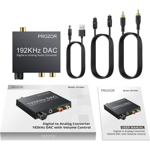  [아마존베스트]PROZOR Digital to Analog Converter 192kHz DAC Supports Volume Control Digital Coaxial SPDIF Toslink to Analog Stereo L/R RCA 3.5mm Jack Audio Adapter for PS3 HD DVD PS4 Home Cinema