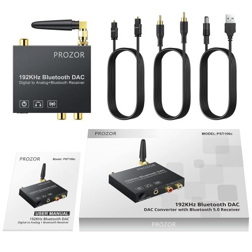  [아마존베스트]PROZOR 192kHz Digital to Analog Audio Converter with Bluetooth 5.0 Receiver DAC Converter Digital Coaxial Toslink to Analog Stereo L/R RCA 3.5mm Audio Adapter Toslink Optical to 3.