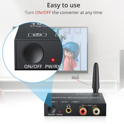  [아마존베스트]PROZOR 192kHz Digital to Analog Audio Converter with Bluetooth 5.0 Receiver DAC Converter Digital Coaxial Toslink to Analog Stereo L/R RCA 3.5mm Audio Adapter Toslink Optical to 3.