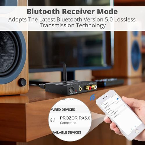  [아마존베스트]PROZOR 192kHz Digital to Analog Audio Converter with Bluetooth 5.0 Receiver DAC Converter Digital Coaxial Toslink to Analog Stereo L/R RCA 3.5mm Audio Adapter Toslink Optical to 3.