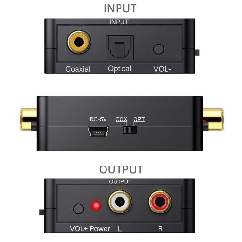  [아마존베스트]PROZOR Digital to Analog Audio Converter Support Dolby/DTS Decoder, Optical Out to RCA DAC Decoder, Optical to 3.5mm Converter, Optical/SPDIF/Toslink/Coaxial/DTS/PCM/5.1CH to 2CH A