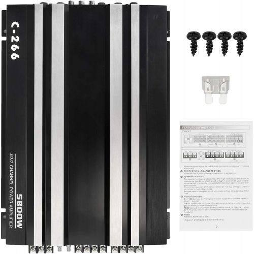  [아마존베스트]-Service-Informationen PROZOR Car Audio Amplifier, 5800 W Amplifier with 4 Channels 4 Ohm Car Stereo Audio Power Amplifier, Connected to 4 Speakers or 2 Speakers + 1 Subwoofer