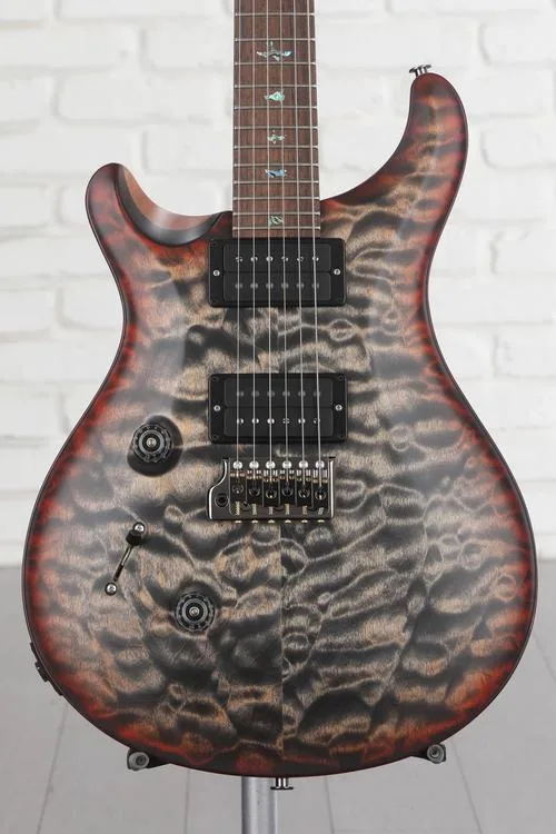 PRS Wood Library Custom 24 Left-handed Electric Guitar - Satin Charcoal with Fire Red Binding and Microburst