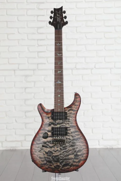  PRS Wood Library Custom 24 Left-handed Electric Guitar - Satin Charcoal with Fire Red Binding and Microburst