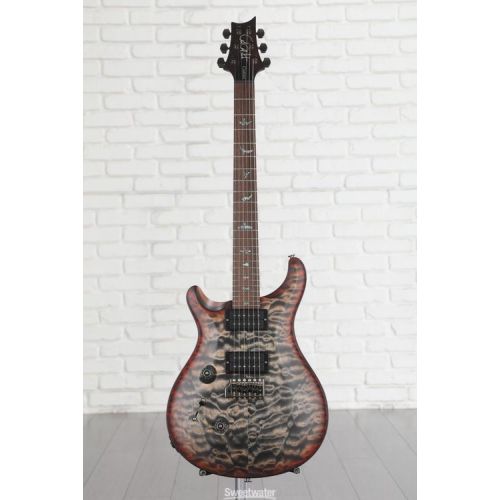  PRS Wood Library Custom 24 Left-handed Electric Guitar - Satin Charcoal with Fire Red Binding and Microburst