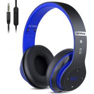 PRTUKYT 6S Wireless Bluetooth Headphones Over Ear, Hi-Fi Stereo Foldable Wireless Stereo Headsets Earbuds with Built-in Mic, Volume Control, FM for Phone/PC (Black & Blue)