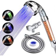 PRUGNA LED Shower Head with Hose and Shower Arm Bracket, High-Pressure Filter Handheld Shower for Repair Dry Skin and Hair Loss - Color Changes with Water Temperature