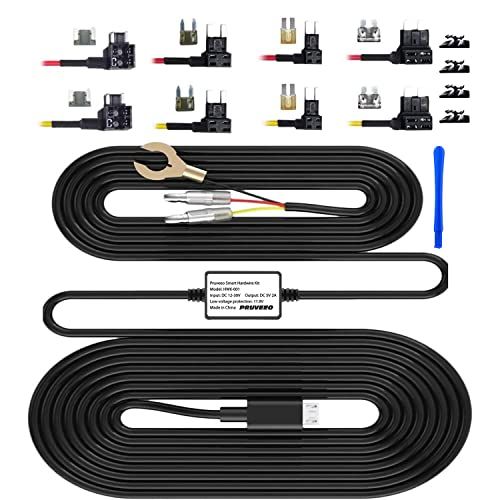  [아마존베스트]Pruveeo Dash Cam Hardwire Kit, Mini USB Hard Wire Kit for Dashcam Parking Mode and Motion Detection, Surveillance with 2 Fuse Tap Cable 12V-30V to 5V