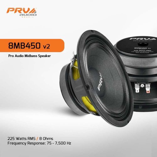  [아마존베스트]PRV AUDIO 8MB450 v2 8 Mid Bass 8 ohms Pro Audio Speaker 93.5dB 225Watts RMS 2 VC (Single)