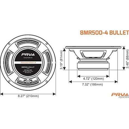  PRV AUDIO 8 Inch Midrange Speaker 8MR500-4 Bullet, 500 Watts Program Power, 4 Ohm, 1.5 in Voice Coil Bullet Speakers for Car Audio Door Louspeaker (Single)