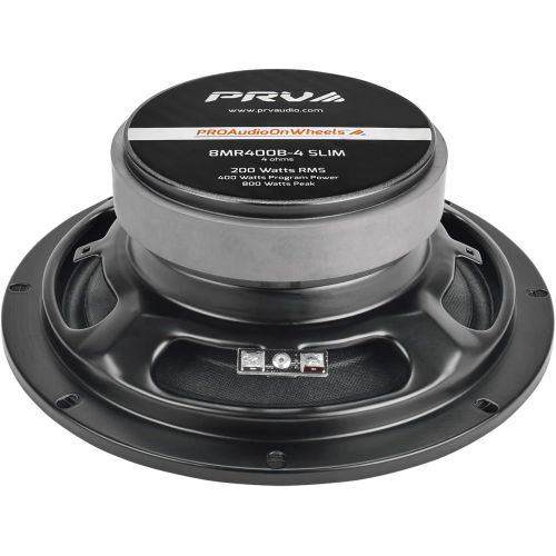  PRV AUDIO 8 Inch Shallow Midrange Buller Speaker 8MR400B-4 Slim, 4 Ohm, Shallow Mount Car Slim Speakers, 400 Watts Program Power 1.5 in Voice Coil, 200 Watts RMS, Compact for Doors