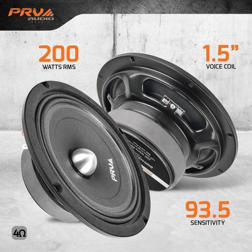  PRV AUDIO 8 Inch Shallow Midrange Buller Speaker 8MR400B-4 Slim, 4 Ohm, Shallow Mount Car Slim Speakers, 400 Watts Program Power 1.5 in Voice Coil, 200 Watts RMS, Compact for Doors