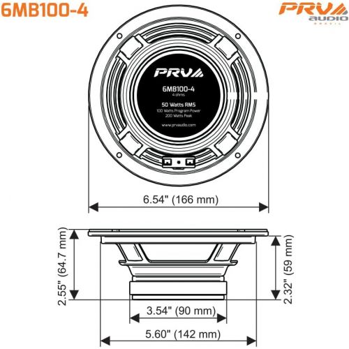  PRV AUDIO 6MB100-4 Pair of 6.5 Inch Midbass Speaker for Pro Car Audio, 4 Ohm, 50 Watts RMS Power, 200 Watts Max Power Mid Bass Factory Replacement Loudspeaker (Pair)