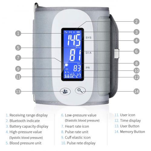 PRYMAX Bluetooth Blood Pressure Monitor, Digital Automatic Blood Pressure Cuff Wrist, FDA Approved Large Screen 2*500 Memory Blood Pressure Machine, Upper Arm BP Monitor Cuff with APP for