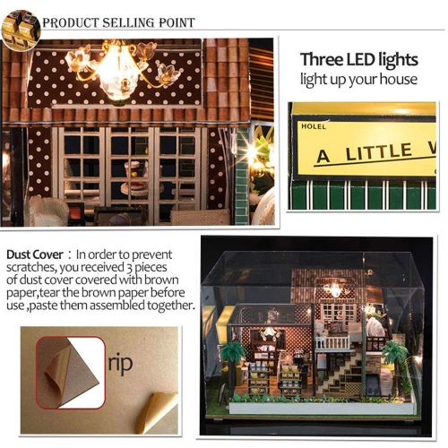  PSFS 3D Christmas Wooden DIY Miniature Dollhouse Kit with Light-Wooden Mini House Set, Furniture LED House Puzzle Decorate Creative Gifts-Best Birthday for Boys and Girls (As Shown