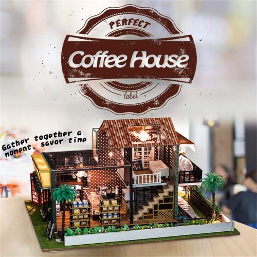  PSFS 3D Christmas Wooden DIY Miniature Dollhouse Kit with Light-Wooden Mini House Set, Furniture LED House Puzzle Decorate Creative Gifts-Best Birthday for Boys and Girls (As Shown