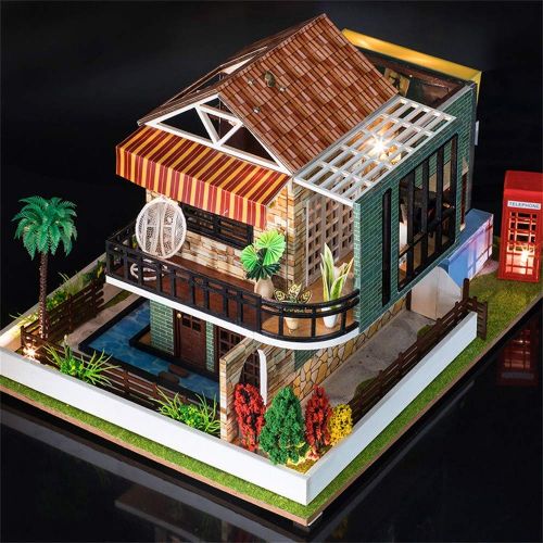  PSFS 3D Christmas Wooden DIY Miniature Dollhouse Kit with Light-Wooden Mini House Set, Furniture LED House Puzzle Decorate Creative Gifts-Best Birthday for Boys and Girls (As Shown