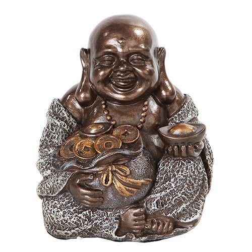  PTC 4 Inch Happy Buddha Holding Money Bag Buddhism Resin Statue Figurine